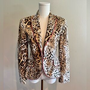 Y2K Vintage Escada Sport Leopard Blazer with Red Satin Lining 98% Cotton